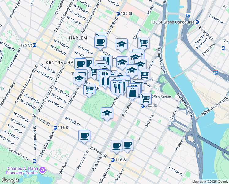 map of restaurants, bars, coffee shops, grocery stores, and more near in New York
