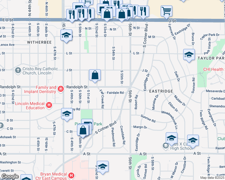map of restaurants, bars, coffee shops, grocery stores, and more near 5344 Fairdale Road in Lincoln