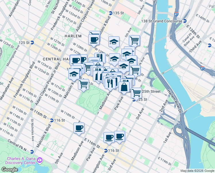 map of restaurants, bars, coffee shops, grocery stores, and more near in New York