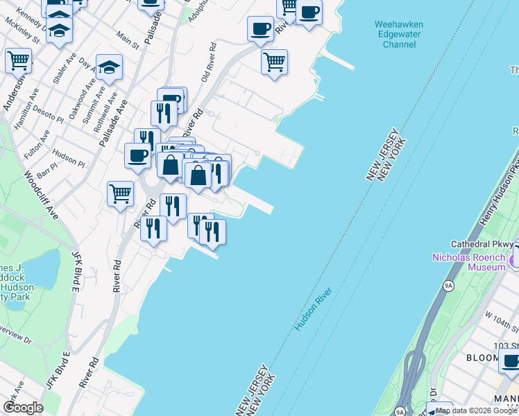 map of restaurants, bars, coffee shops, grocery stores, and more near 3416 City Place in Edgewater