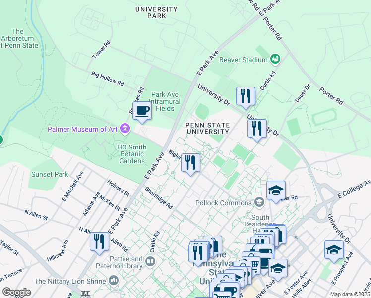 map of restaurants, bars, coffee shops, grocery stores, and more near in State College