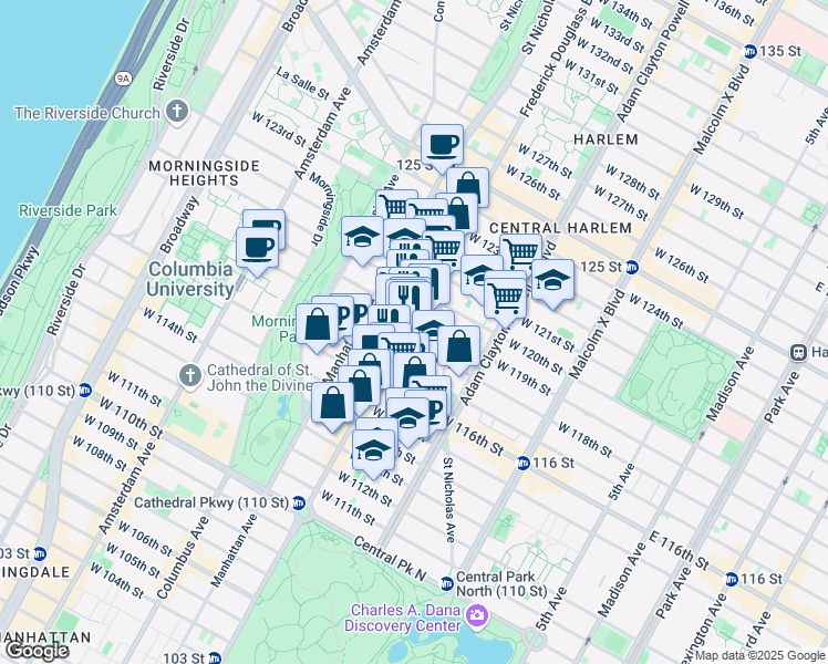 map of restaurants, bars, coffee shops, grocery stores, and more near in New York