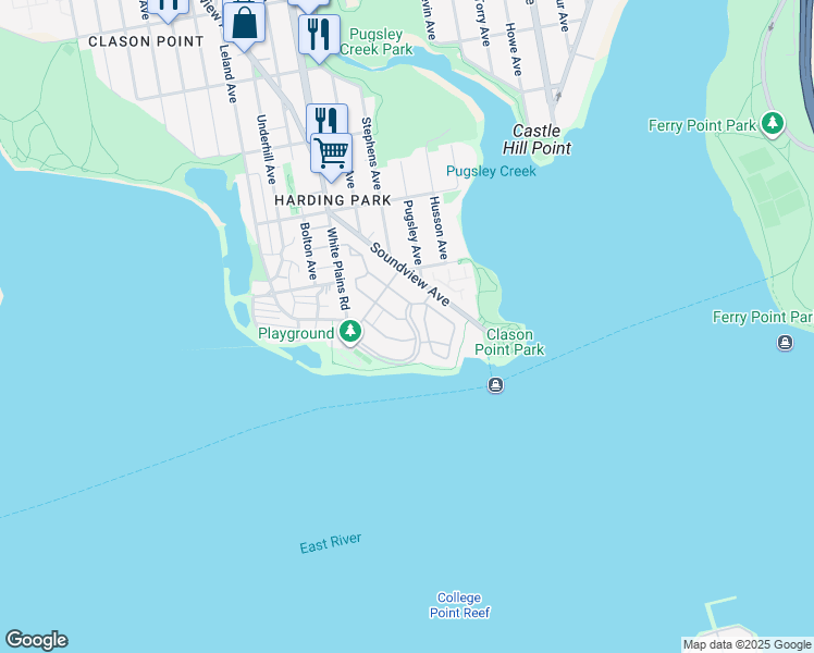 map of restaurants, bars, coffee shops, grocery stores, and more near 11123 Admiral Court in Bronx