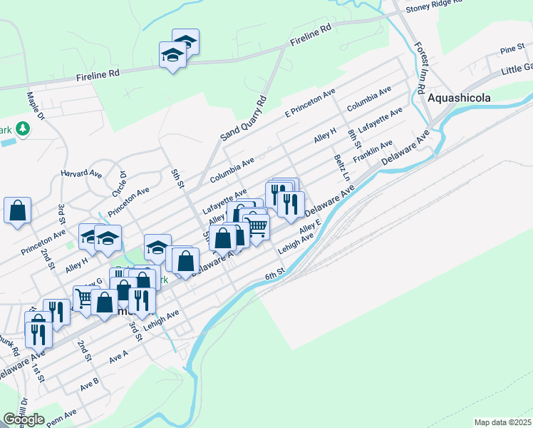 map of restaurants, bars, coffee shops, grocery stores, and more near 626 Franklin Avenue in Palmerton