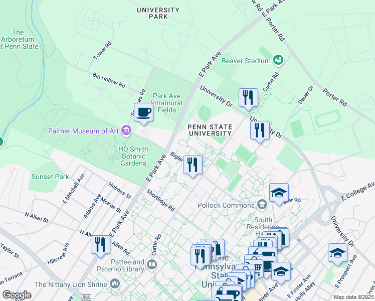 map of restaurants, bars, coffee shops, grocery stores, and more near in State College