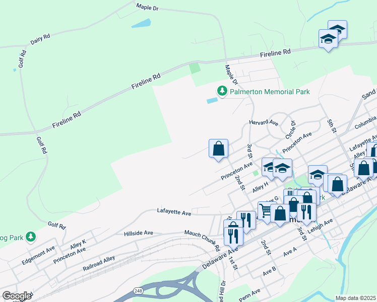 map of restaurants, bars, coffee shops, grocery stores, and more near in Palmerton