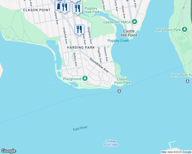 map of restaurants, bars, coffee shops, grocery stores, and more near 11123 Admiral Court in Bronx