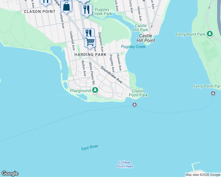 map of restaurants, bars, coffee shops, grocery stores, and more near 11123 Admiral Court in Bronx