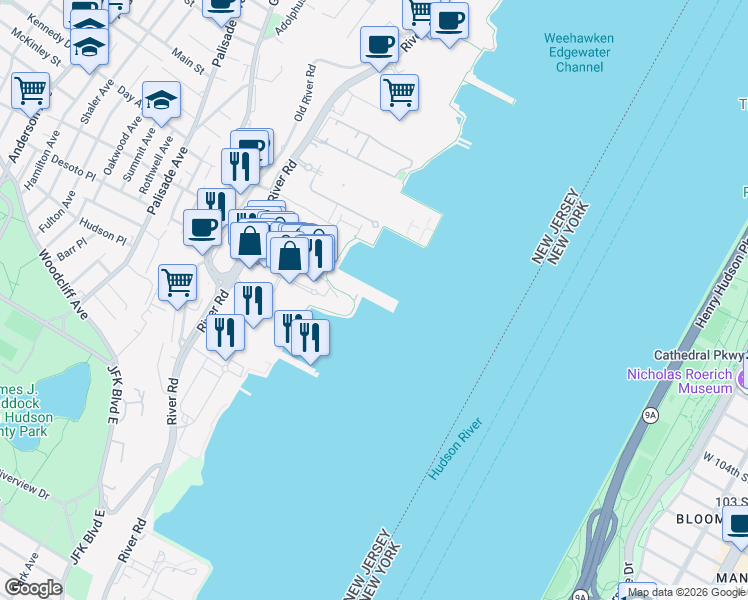 map of restaurants, bars, coffee shops, grocery stores, and more near 3416 City Place in Edgewater