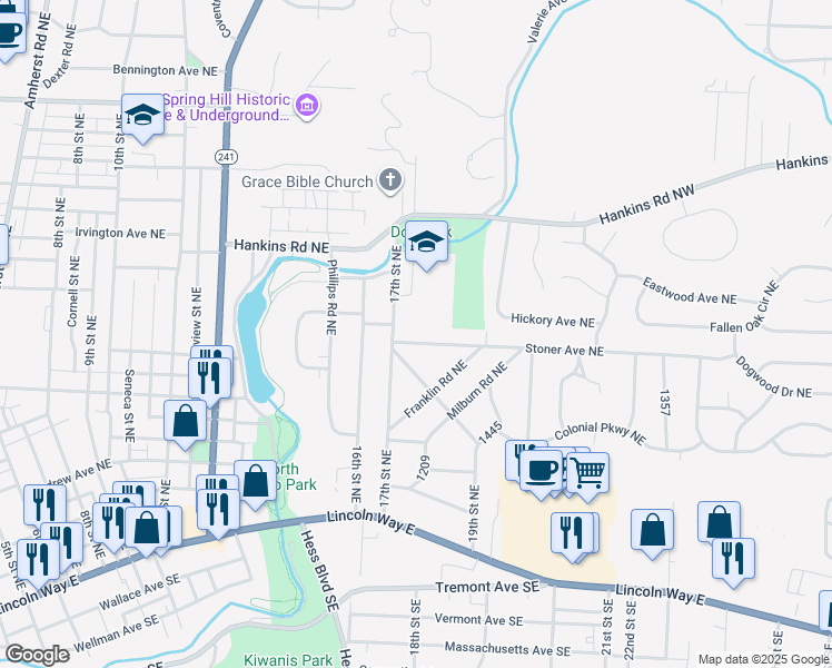 map of restaurants, bars, coffee shops, grocery stores, and more near 854 17th Street Northeast in Massillon