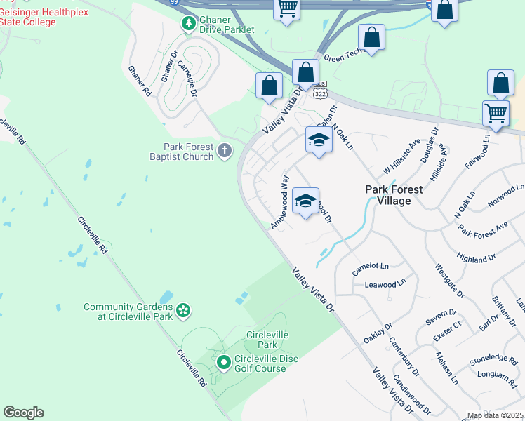 map of restaurants, bars, coffee shops, grocery stores, and more near 873 Galen Drive in State College