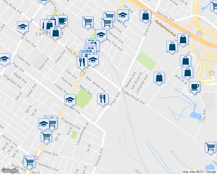map of restaurants, bars, coffee shops, grocery stores, and more near 14 Kennedy Court in Lyndhurst