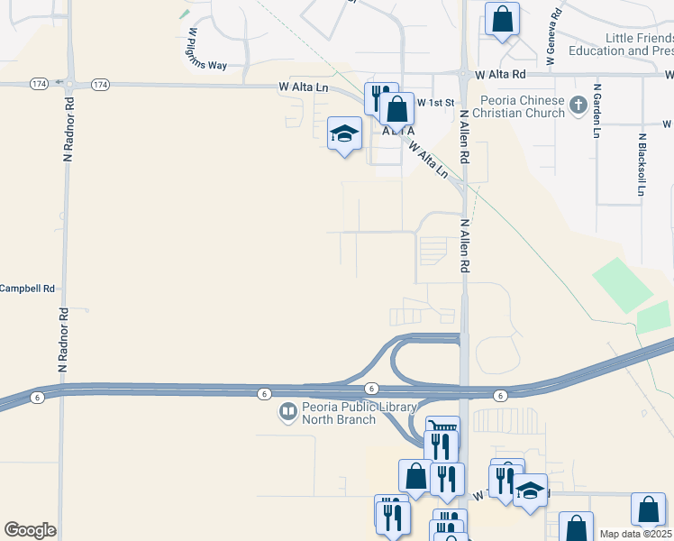 map of restaurants, bars, coffee shops, grocery stores, and more near 9703 North Megan Court in Peoria