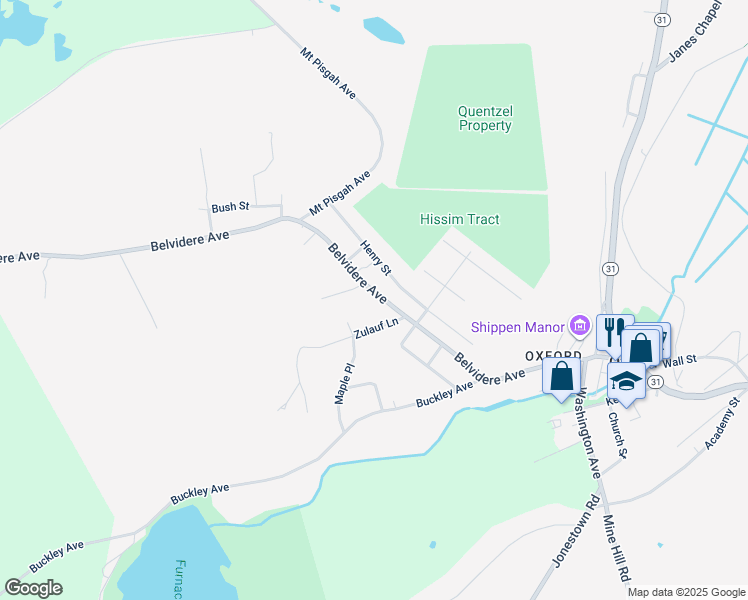 map of restaurants, bars, coffee shops, grocery stores, and more near 131 Belvidere Avenue in Oxford