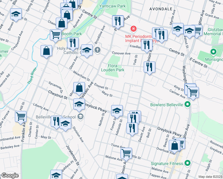 map of restaurants, bars, coffee shops, grocery stores, and more near 55 Emmet Street in Belleville