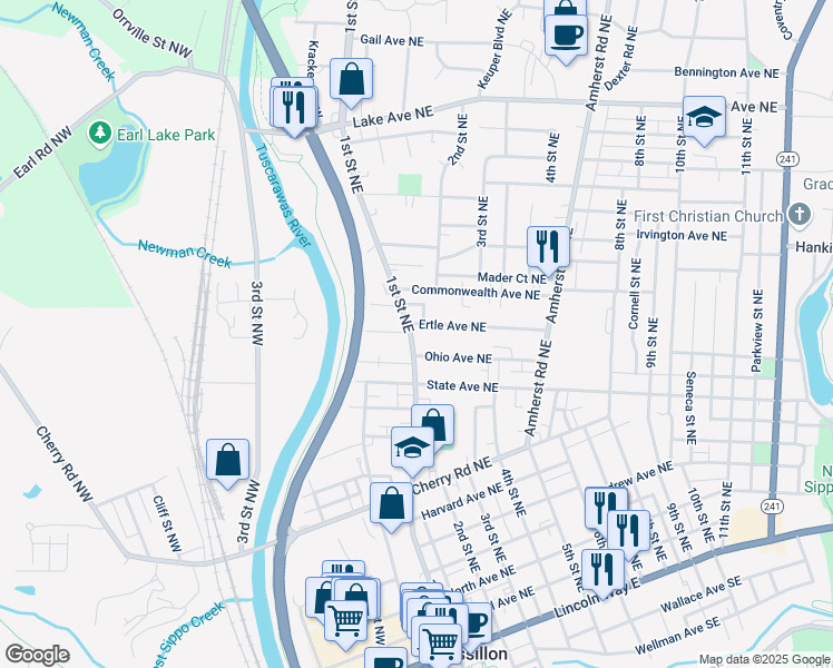 map of restaurants, bars, coffee shops, grocery stores, and more near 852 1240 in Massillon