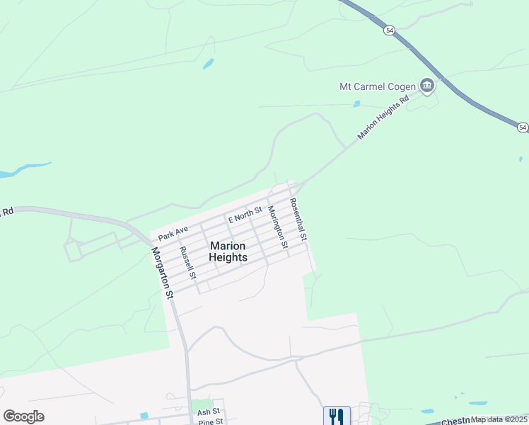 map of restaurants, bars, coffee shops, grocery stores, and more near E Coal St in Marion Heights