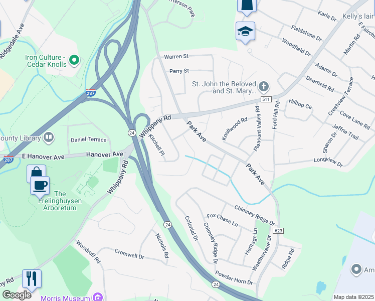 map of restaurants, bars, coffee shops, grocery stores, and more near 6 Terry Drive in Morristown