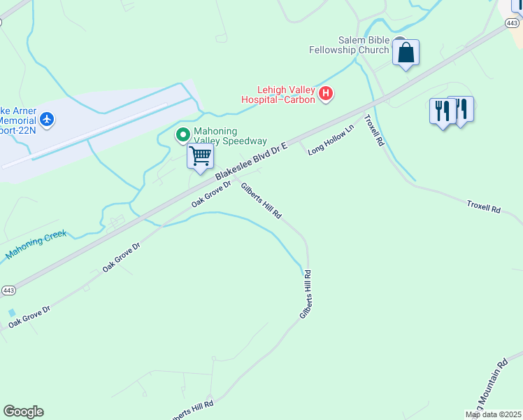 map of restaurants, bars, coffee shops, grocery stores, and more near 160 Gilberts Hill Road in Lehighton