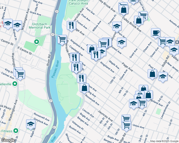map of restaurants, bars, coffee shops, grocery stores, and more near 709A Stuyvesant Avenue in Lyndhurst