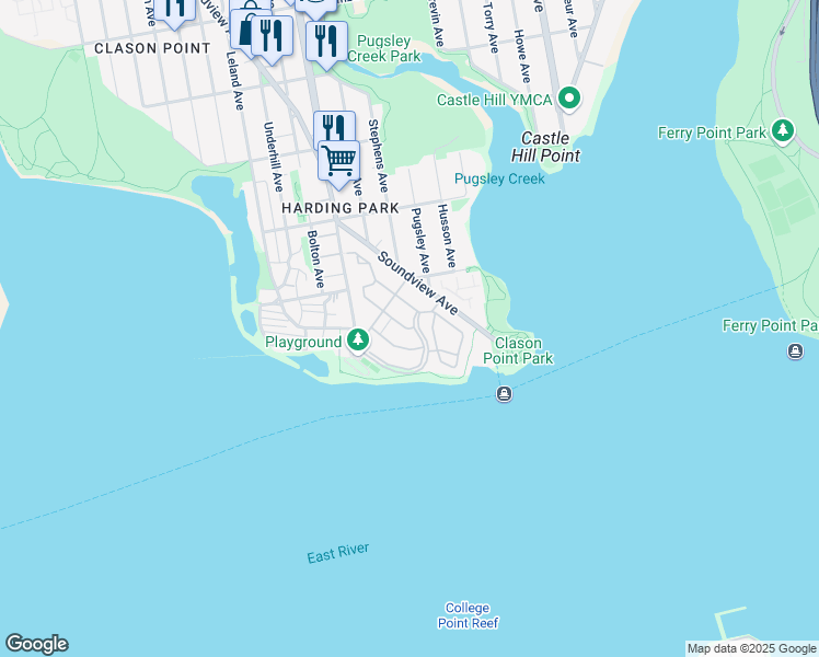 map of restaurants, bars, coffee shops, grocery stores, and more near 11123 Admiral Court in Bronx