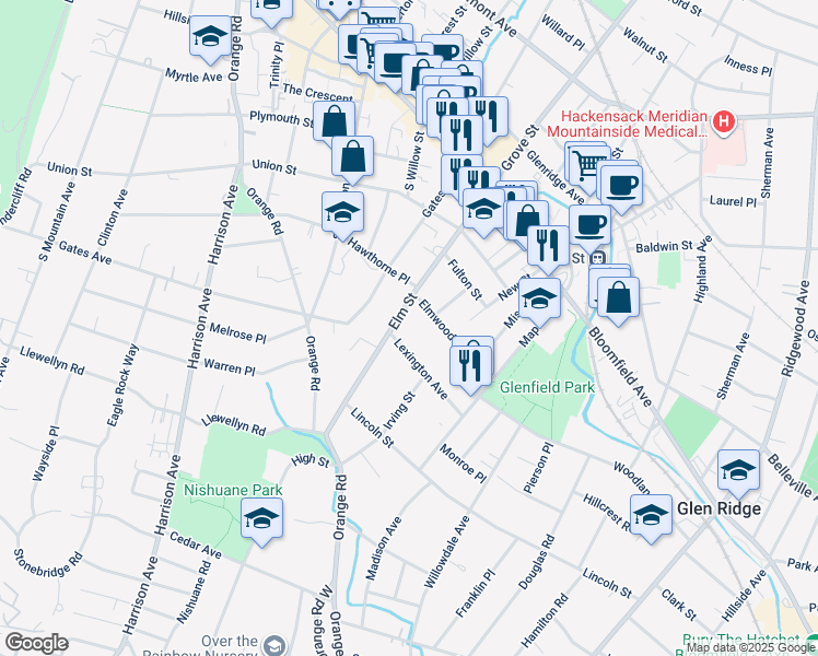 map of restaurants, bars, coffee shops, grocery stores, and more near 56 Elmwood Avenue in Montclair