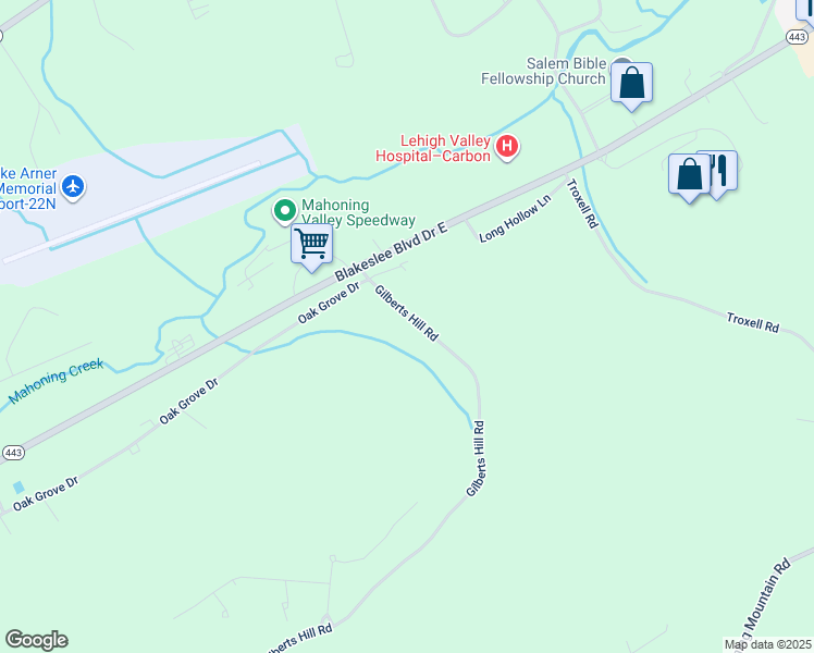 map of restaurants, bars, coffee shops, grocery stores, and more near 160 Gilberts Hill Road in Lehighton