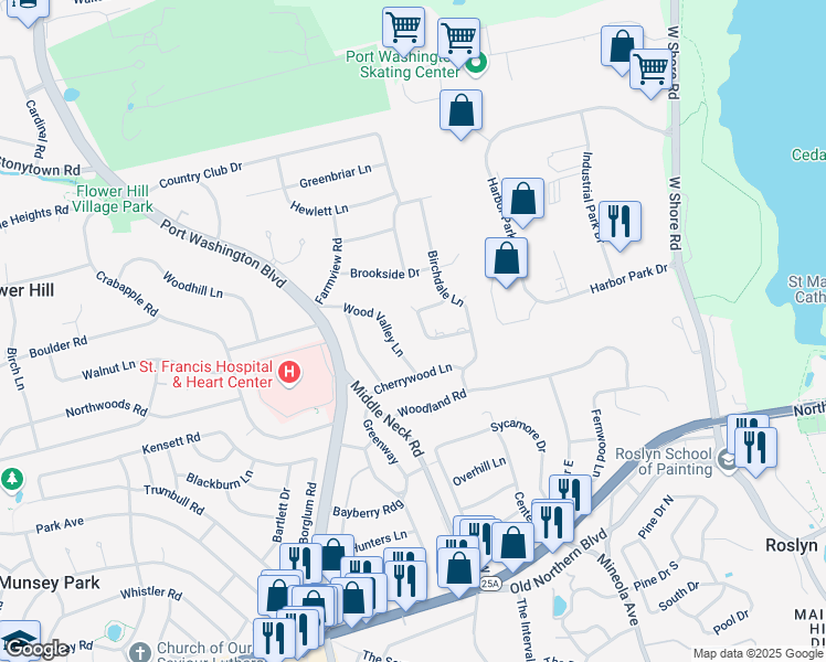 map of restaurants, bars, coffee shops, grocery stores, and more near 14 Maple Drive in Port Washington