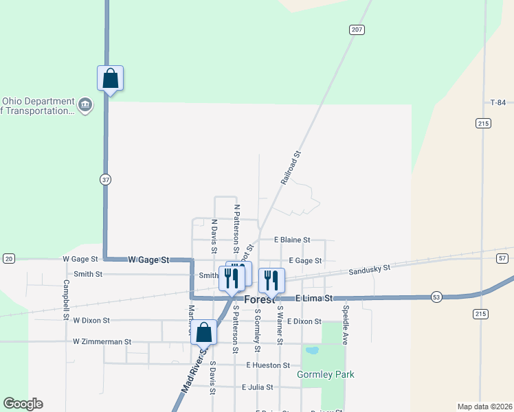map of restaurants, bars, coffee shops, grocery stores, and more near 503 N Gormley St in Forest