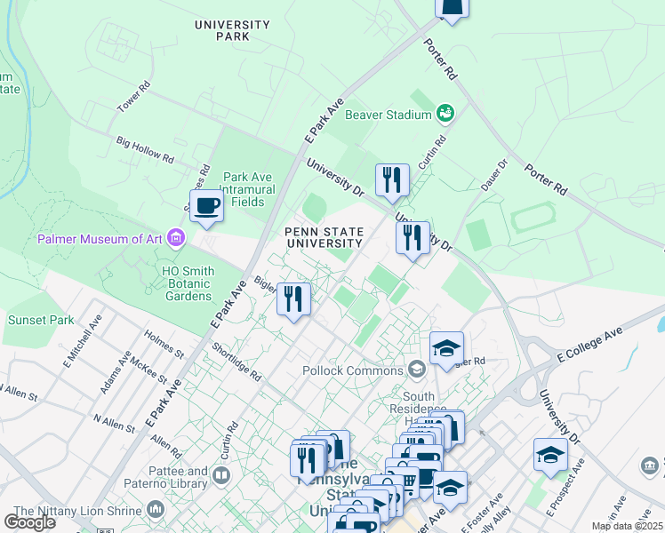 map of restaurants, bars, coffee shops, grocery stores, and more near in State College