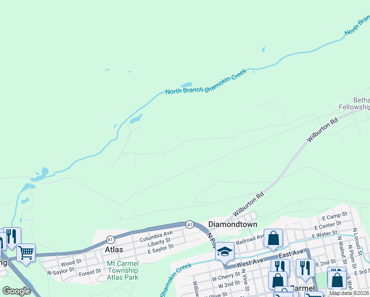 map of restaurants, bars, coffee shops, grocery stores, and more near in Mount Carmel