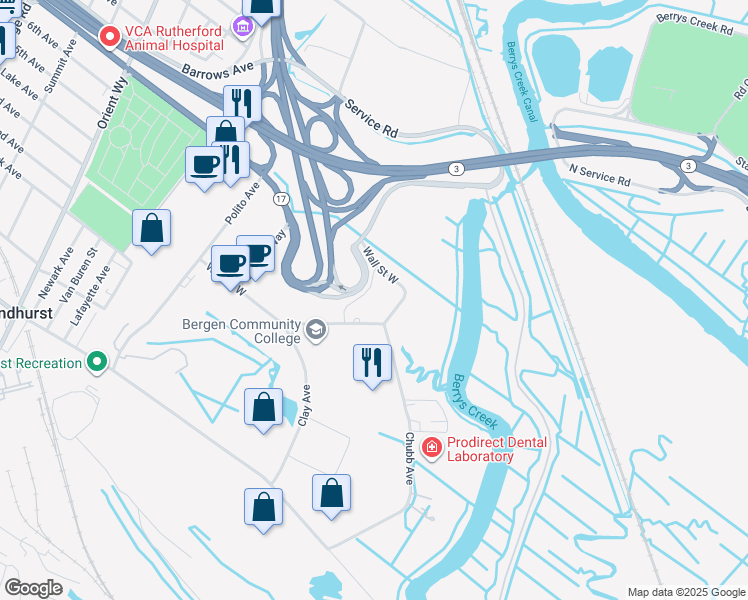 map of restaurants, bars, coffee shops, grocery stores, and more near in Lyndhurst