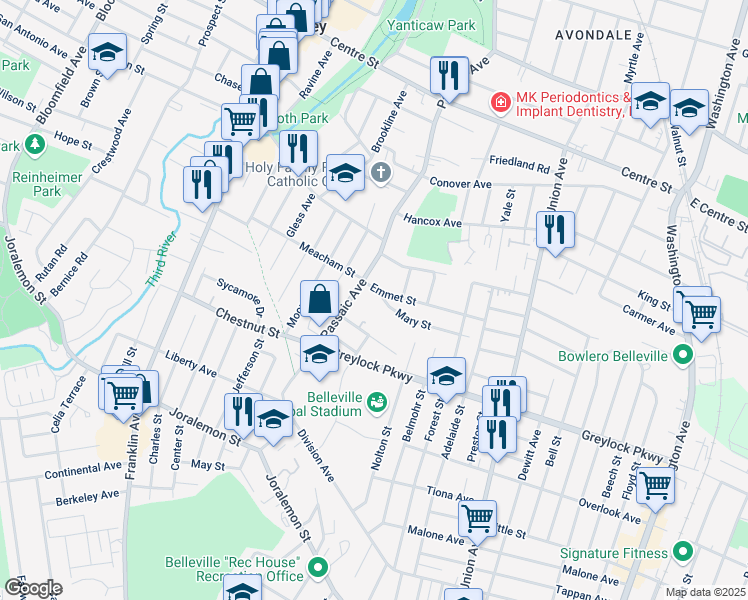 map of restaurants, bars, coffee shops, grocery stores, and more near 182 Passaic Avenue in Belleville