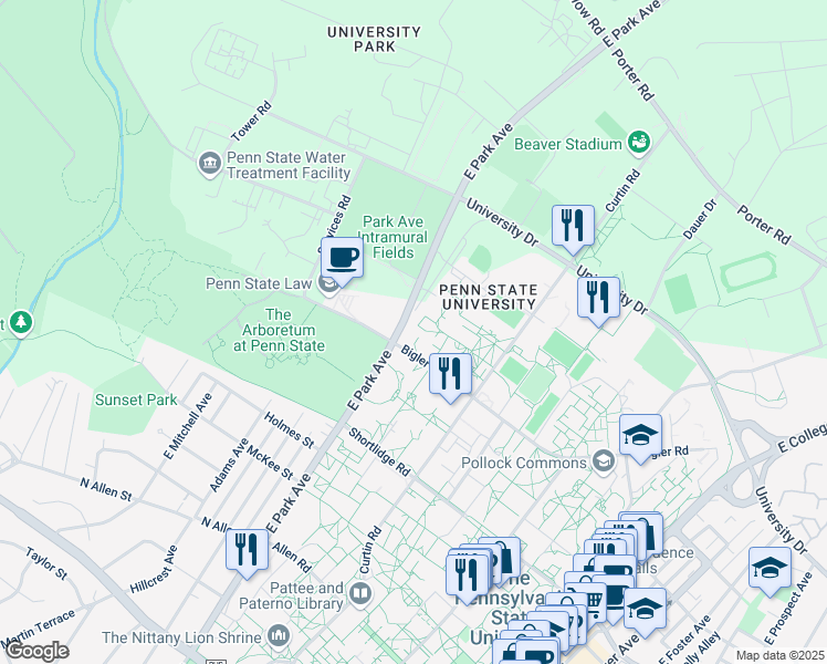 map of restaurants, bars, coffee shops, grocery stores, and more near in State College