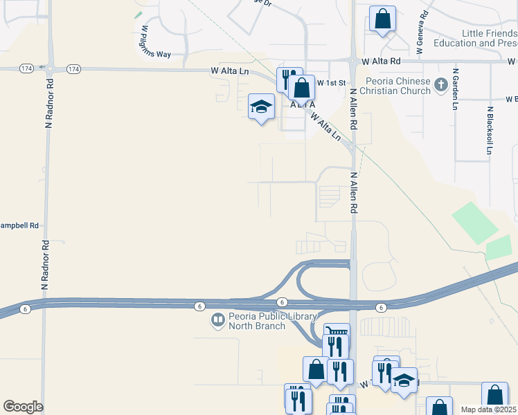 map of restaurants, bars, coffee shops, grocery stores, and more near 9703 North Megan Court in Peoria