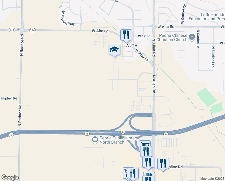 map of restaurants, bars, coffee shops, grocery stores, and more near 9703 North Megan Court in Peoria
