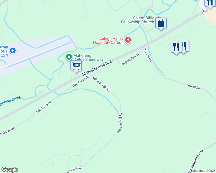map of restaurants, bars, coffee shops, grocery stores, and more near 191 Gilberts Hill Rd in Lehighton
