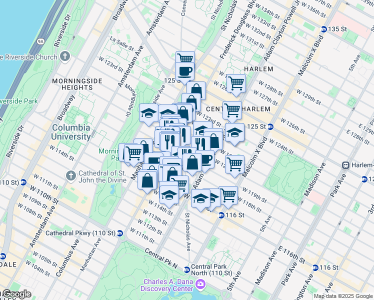map of restaurants, bars, coffee shops, grocery stores, and more near in New York