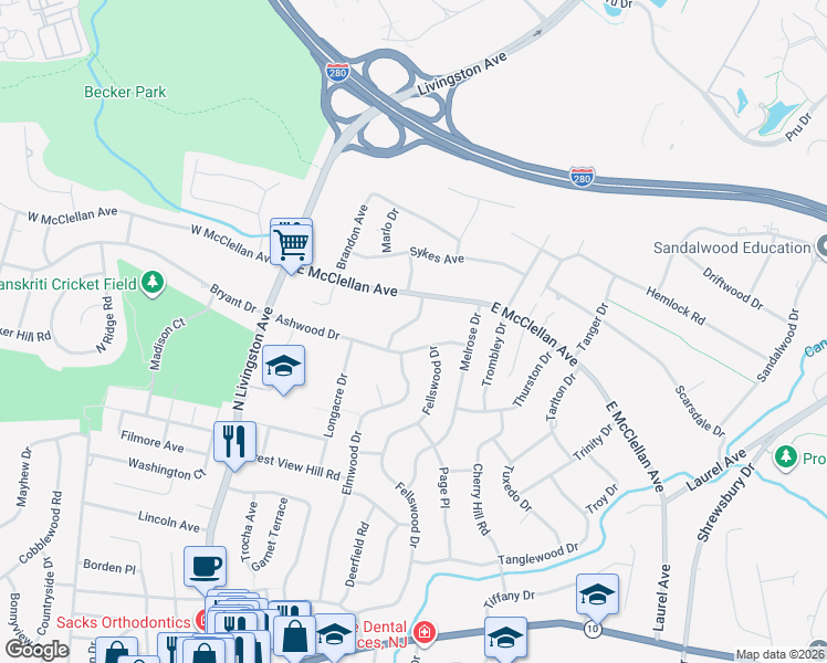 map of restaurants, bars, coffee shops, grocery stores, and more near 6 Redwood Road in Livingston