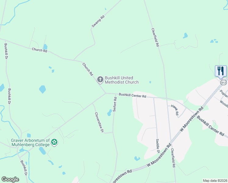 map of restaurants, bars, coffee shops, grocery stores, and more near 1492 Bushkill Center Road in Nazareth