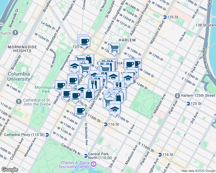 map of restaurants, bars, coffee shops, grocery stores, and more near in New York