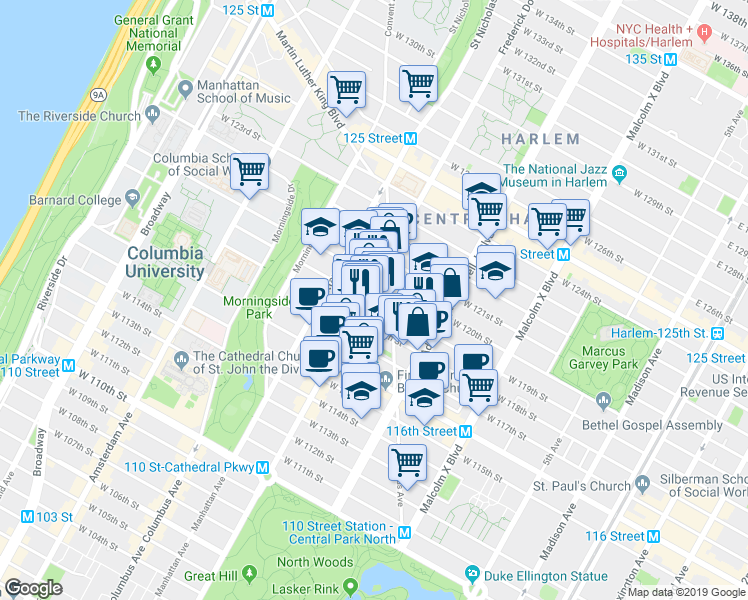 map of restaurants, bars, coffee shops, grocery stores, and more near in New York