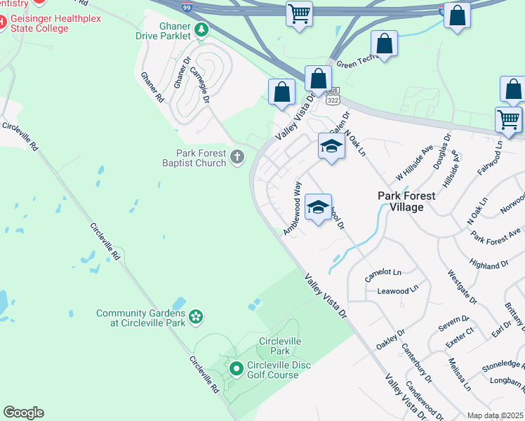map of restaurants, bars, coffee shops, grocery stores, and more near 459-499 Valley Vista Drive in State College