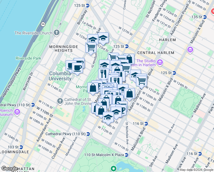 map of restaurants, bars, coffee shops, grocery stores, and more near 430 Manhattan Avenue in New York