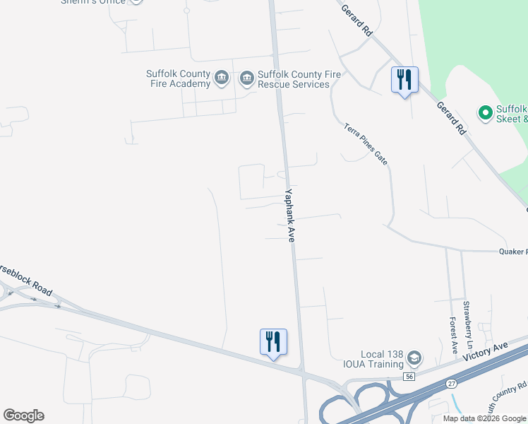 map of restaurants, bars, coffee shops, grocery stores, and more near 164 Yaphank Avenue in Yaphank