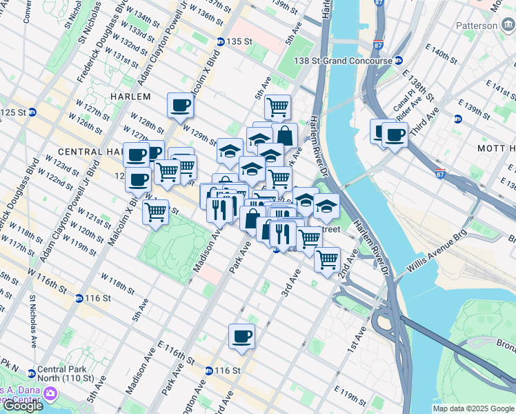 map of restaurants, bars, coffee shops, grocery stores, and more near in New York