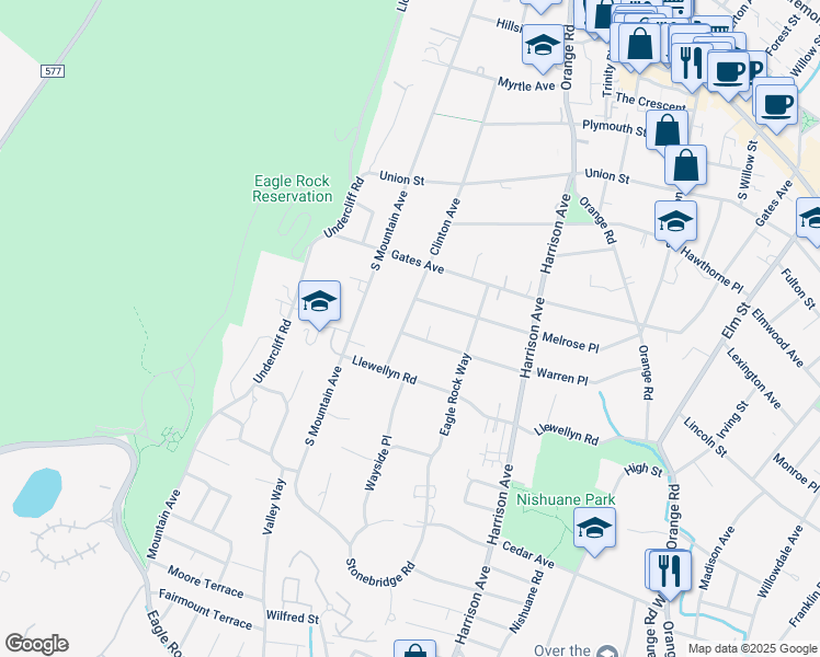 map of restaurants, bars, coffee shops, grocery stores, and more near 100 Warren Place in Montclair