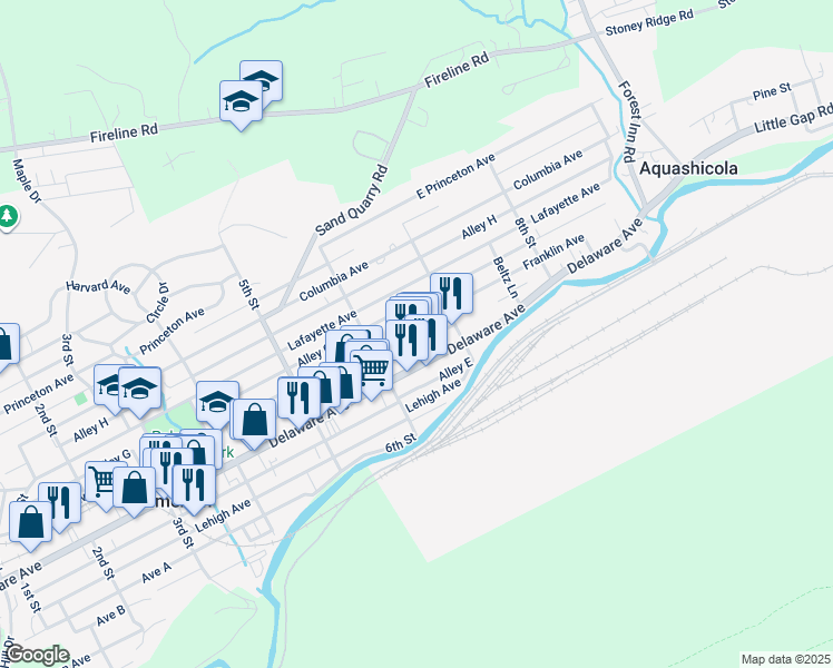 map of restaurants, bars, coffee shops, grocery stores, and more near 648 Franklin Avenue in Palmerton