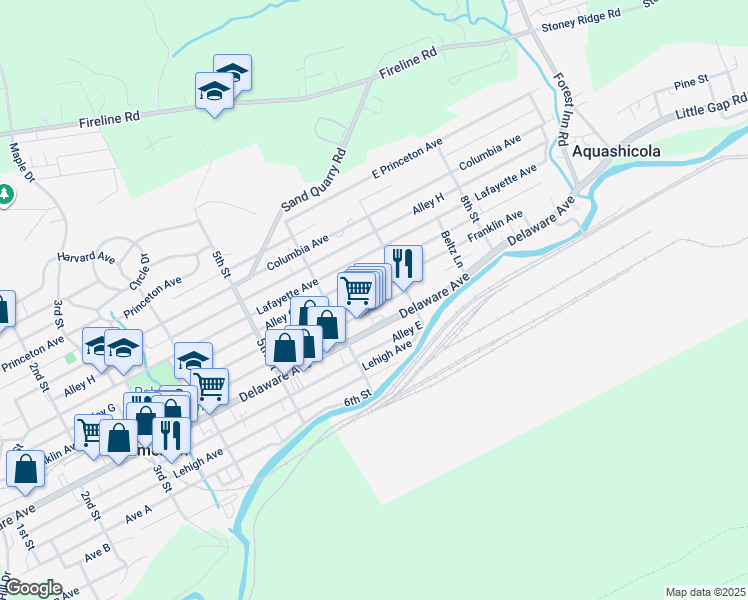 map of restaurants, bars, coffee shops, grocery stores, and more near 648 Franklin Avenue in Palmerton