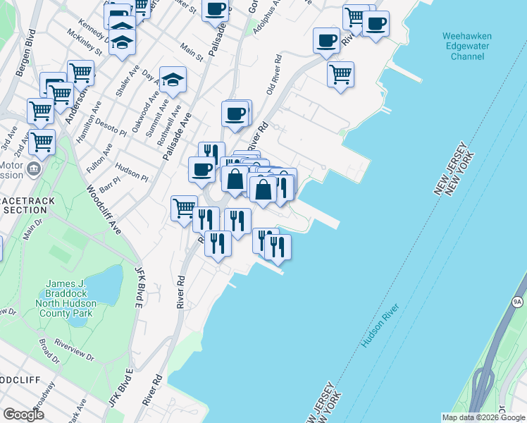map of restaurants, bars, coffee shops, grocery stores, and more near 5405 City Place in Edgewater